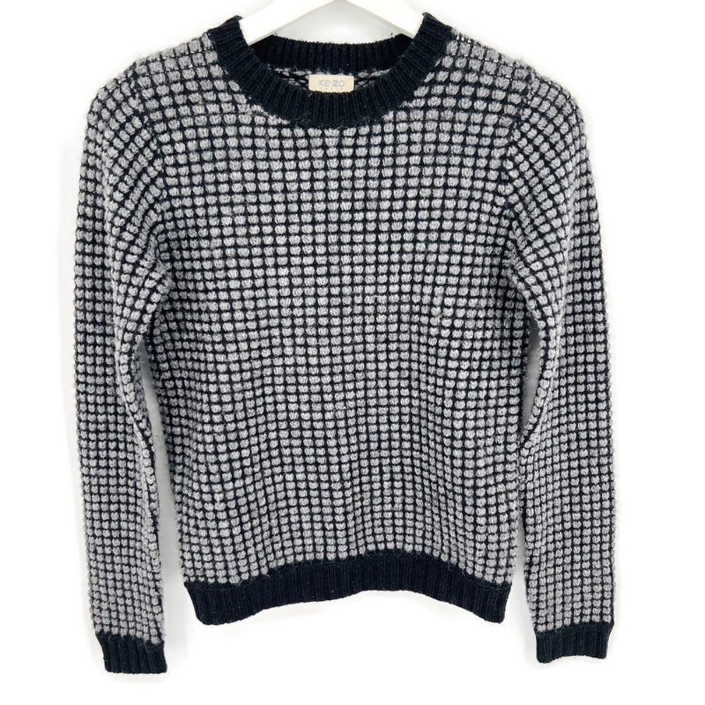 Kenzo Paris Wool Alpaca Crewneck Gray Black Sweater S